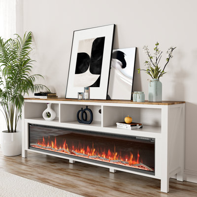 Yaqoob TV Stand for TVs up to 75" with Electric Fireplace Included