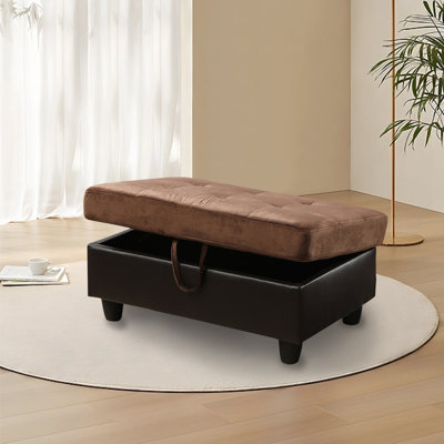 35" Wide Tufted Rectangle Standard Ottoman with Storage by Ebern Designs