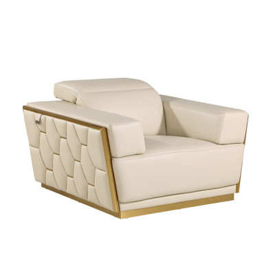 Hadice Wide Tufted Top Grain Genuine Leather Chair by Everly Quinn