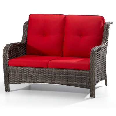 Meikel 49" Wide Outdoor Wicker Reversible Loveseat with Cushions by Winston Porter