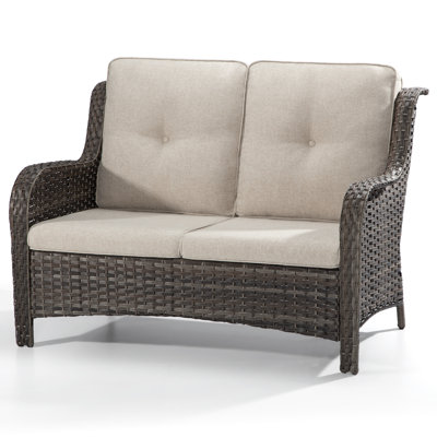 Meikel 49" Wide Outdoor Wicker Reversible Loveseat with Cushions