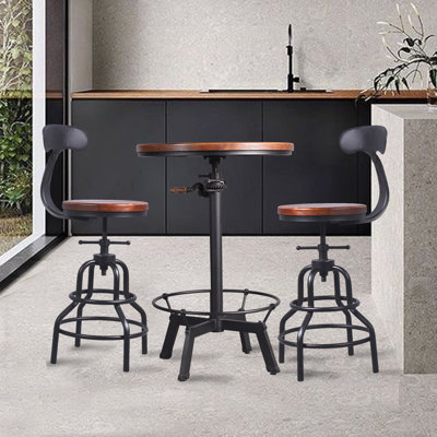 Set Of 3-Crank Handle Bar Table (33.47"-39.37") & 2 Backrests Stools (20.5"-25.6") Set For Pub Kitchen Dining Living Party Bistro Breakfast, Swivel To by Williston Forge