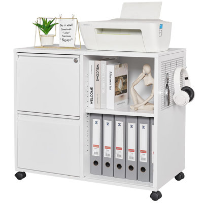 31.5 Inch Metal Lateral Mobile File Cabinet Rolling Printer Stand Filing Cabinets With Shelves by Hokku Designs