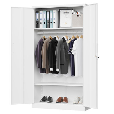 36 Inch Wide Metal Wardrobe Cabinets Storage Cabinets with Lock by Latitude Run