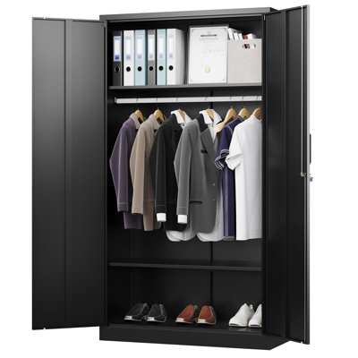 36 Inch Wide Metal Wardrobe Cabinets Storage Cabinets with Lock by Latitude Run
