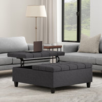 Harrison 40"W Upholstered Transitional Square Lift-Top Ottoman with Sturdy Base by Simpli Home
