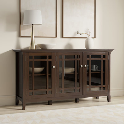 Bedford 62"W Solid Wood Transitional Wide Display Cabinet with Glass Doors and Adjustable Shelves by Simpli Home