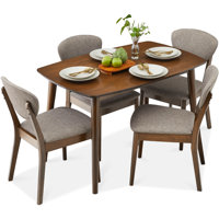 5-Piece Compact Wooden Mid-Century Modern Dining Set w/ 4 Chairs, Padded Seat & Back by Gracie Oaks