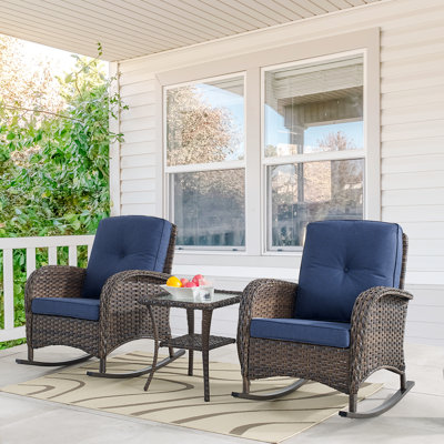 Aluel Outdoor Brown Wicker Patio Furniture Rattan Rocking Chairs and Table by Winston Porter