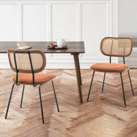 Sirine Linen Modern Side Chair with Rattan Back by Bay Isle Home