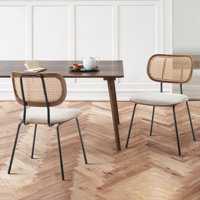 Sirine Linen Modern Side Chair with Rattan Back by Bay Isle Home
