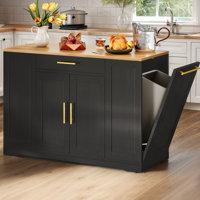 Cushing Rolling Kitchen Island with Wood Top & Trash Can Storage Cabinet by Willa Arlo Interiors