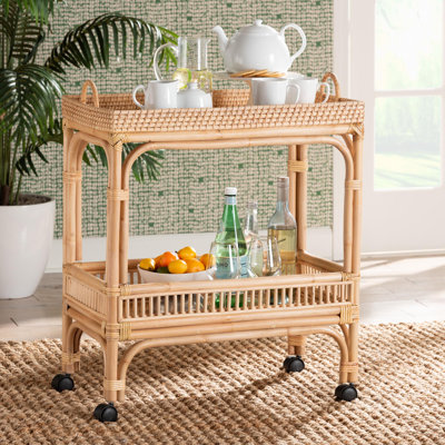 Bartolome Lombok Modern Bohemian Rattan Wine Cart by Bay Isle Home