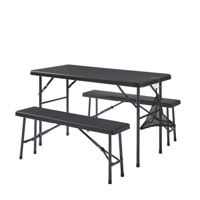 3 Pieces Dining Table Set, Picnic Table Bench Set, Outdoor Folding Camping Table With 2 Long Benches For Patio, BBQ, Party, Lawn, Garden