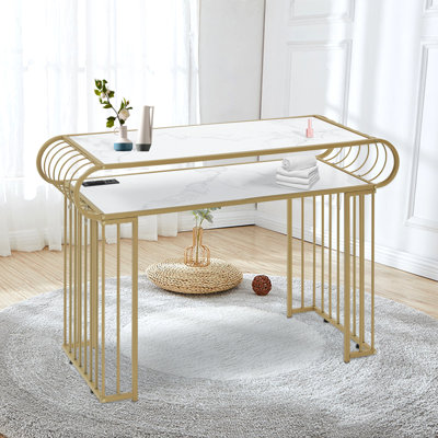 Rumonda Modern Vanity Makeup Desk with Built-in Power Strip, Nail Desk with Metal Frame by Mercer41