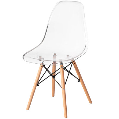 Jeomar Modern Dining Chair with Wooden Dowel Eiffel Legs, DSW Transparent Plastic Shell Accent Chair by George Oliver