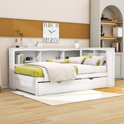 Dowelltown Twin Wood Daybed with Twin Size Trundle, Cabinets and USB Ports by Red Barrel Studio
