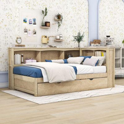 Dowelltown Twin Wood Daybed with Twin Size Trundle, Cabinets and USB Ports by Red Barrel Studio