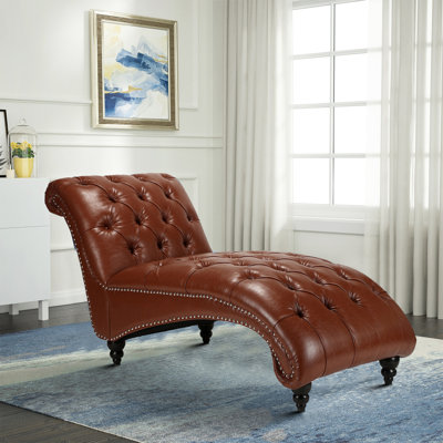 Danilyn Vintage Indoor Tufted Faux Leather Upholstered Chaise Lounge Chair by Charlton Home