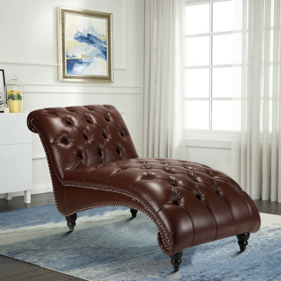 Danilyn Vintage Indoor Tufted Faux Leather Upholstered Chaise Lounge Chair by Charlton Home