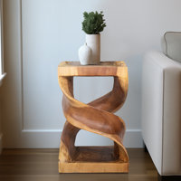 Haddou Hand-Carved Suar Wood Twist Accent Table - 18" Brown Side Table for Living Room, Bedroom, or Office by Loon Peak