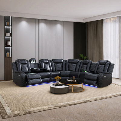 Jessmeet 3-Piece Power Reclining Home Theater Sectional Set with Wireless Charging, Reading Lights & LED Lighting by Ivy Bronx