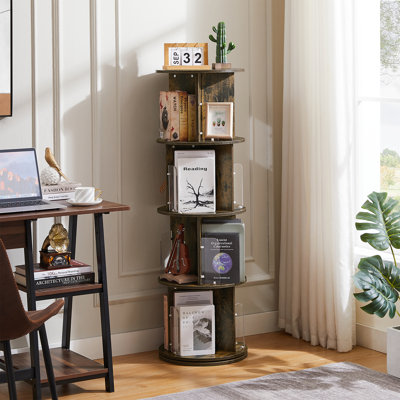 Jadeyn Rotating Bookshelf 4 Tier 360° Revolving Floor Standing Bookcase Corner Organizer Display by Ebern Designs