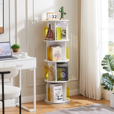 Jadeyn Rotating Bookshelf 4 Tier 360° Revolving Floor Standing Bookcase Corner Organizer Display