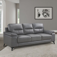 Guluzar 89" Modern & Contemporary Genuine Leather Sofa - Top Grain Leather Seating Surfaces, Modern Exposed Metal Feet by Wrought Studio