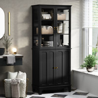 Ellerby 72" Freestanding Kitchen Pantry with Glass Doors and Adjustable Shelves by Red Barrel Studio