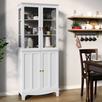 Ellerby 72" Freestanding Kitchen Pantry with Glass Doors and Adjustable Shelves by Red Barrel Studio