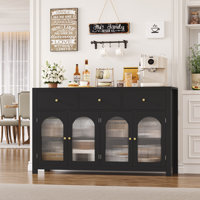 Bonnetta 55.1"W Modern Buffet Cabinet with Fluted Glass Doors - Kitchen Storage Sideboard, Coffee Bar Console Table, Adjustable Shelves for Living Roo by Wade Logan