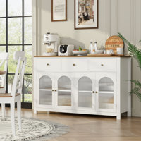 Bonnetta 55.1"W Modern Buffet Cabinet with Fluted Glass Doors - Kitchen Storage Sideboard, Coffee Bar Console Table, Adjustable Shelves for Living Roo by Wade Logan