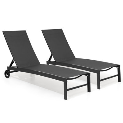 Jedidja Aluminum Adjustable Reclining Outdoor Chaise Lounge Chair Set with Wheels