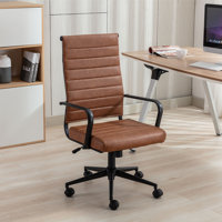 Amaiia Mid-back Ribbed Upholstered Swivel Leather Ergonomic Office Desk Chair, Conference Chair by Ivy Bronx