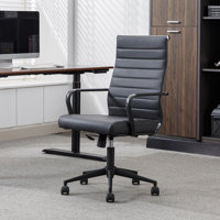 Amaiia Mid-back Ribbed Upholstered Swivel Leather Ergonomic Office Desk Chair, Conference Chair by Ivy Bronx