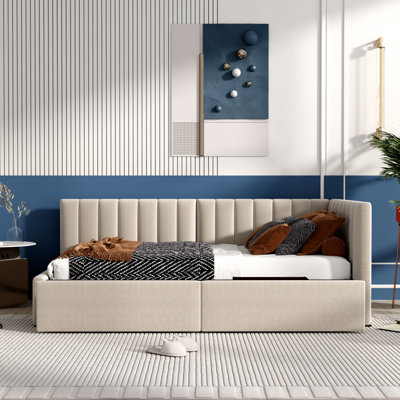 Gerniya Modern Linen Fabric Upholstered Daybed with Two Storage Drawers, Twin Size by Latitude Run