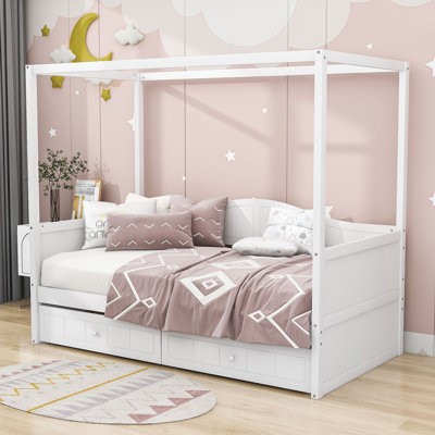 Karoly Twin Wooden Canopy Day Bed with Drawers by Red Barrel Studio