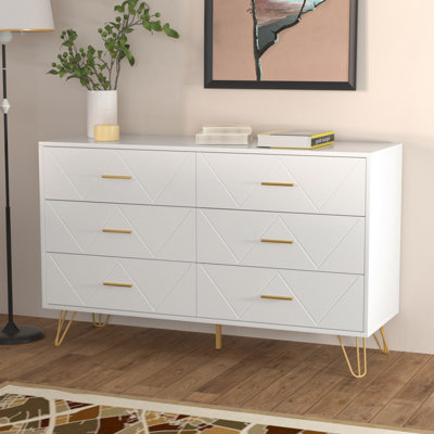 Rixensart Modern 6 Drawer Dresser, Waterproof TV Stand & Anti-Tip Design, MDF Storage Cabinet for Living Room by Mercer41