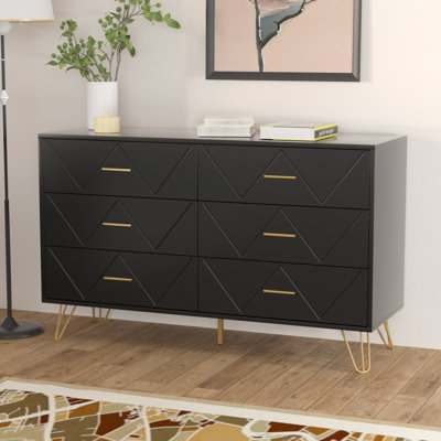 Rixensart Modern 6 Drawer Dresser, Waterproof TV Stand & Anti-Tip Design, MDF Storage Cabinet for Living Room by Mercer41