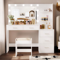 Freman Vanity Table Set, Makeup Vanity Desk with Lights and Mirror, Dressing Table by Latitude Run