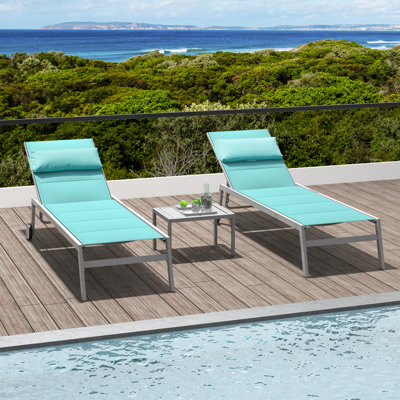 Silken Outdoor Metal Chaise Lounge with Table by Ebern Designs