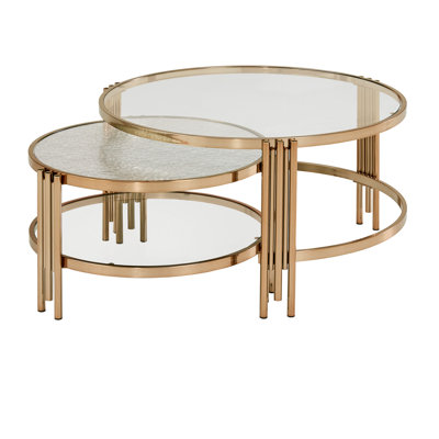 2 - Piece Champagne Gold Finish with Textured Glass Coffee Table Set by Mercer41