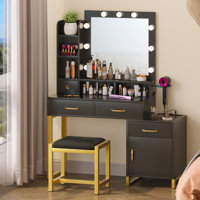 Venette Vanity with Built-In Outlets and Lighted Mirror