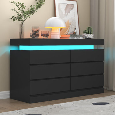 Shellise 6 Drawer 47.2" W Dresser with Power Outlet, Dresser with LED Light by Wrought Studio