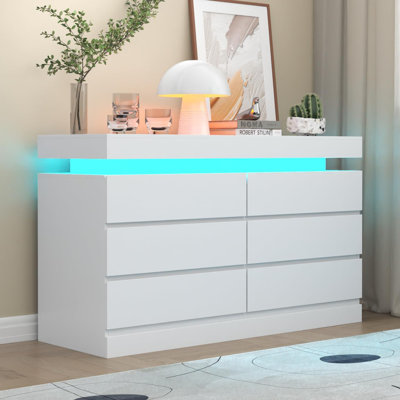 Shellise 6 Drawer 47.2" W Dresser with Power Outlet, Dresser with LED Light