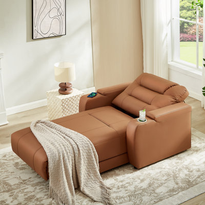 Kofel Vegan Leather Chaise Lounge with Wireless Charging and Cup Holder by Latitude Run