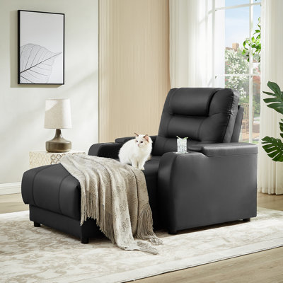Kofel Vegan Leather Chaise Lounge with Wireless Charging and Cup Holder by Latitude Run