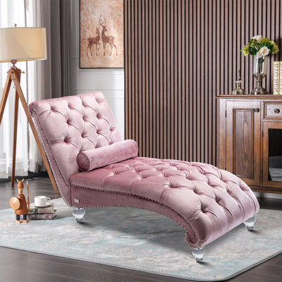Jakolbi Elegant Indoor Velvet Upholstered Leisure Chaise Lounge Chair with Transparent Acrylic Legs by House of Hampton