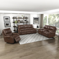 Xenija Traditional Breathable Faux Leather 3-Piece Reclining Set with Drop-Down Console, USB Charging Ports & Classic Nailhead Trim by Red Barrel Studio